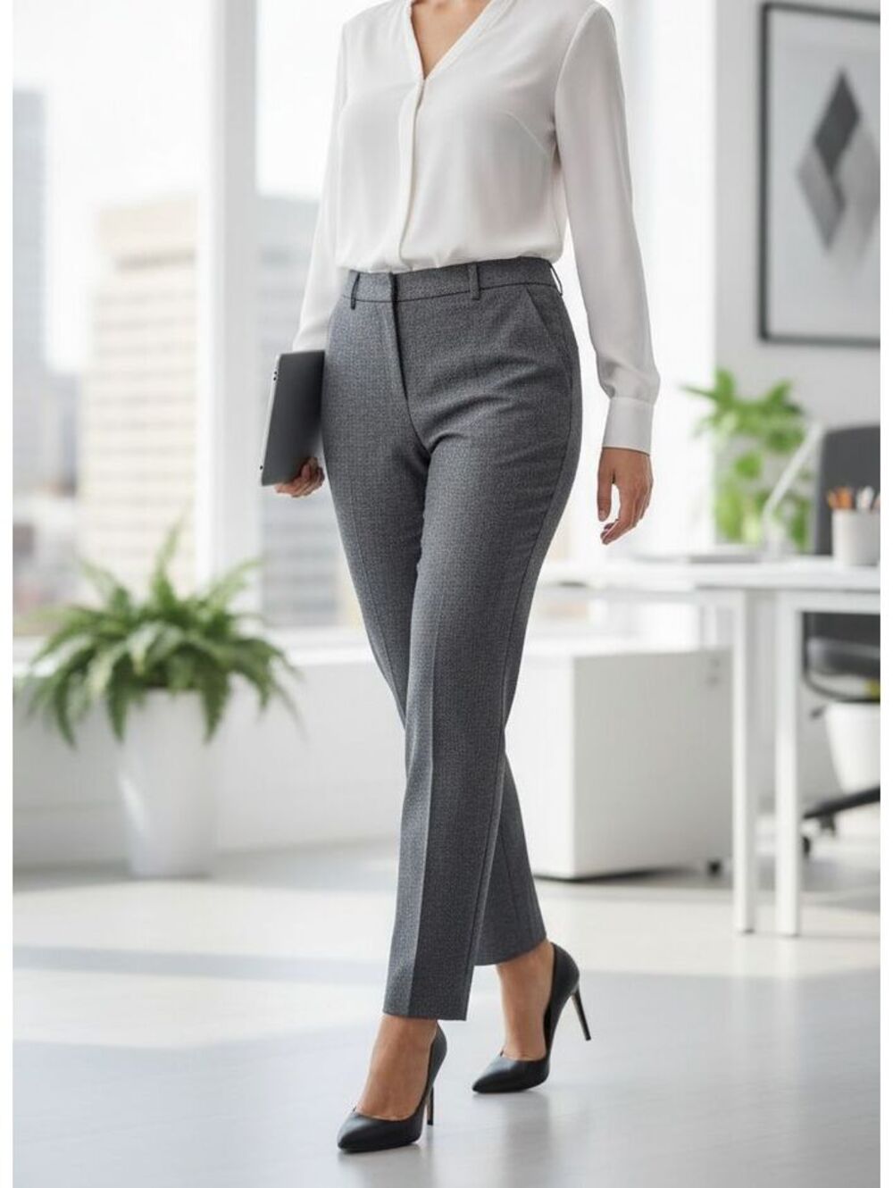 Cleo Petites Curvy Fit Gray Dress Pants Size 16 Workwear Office Sleek